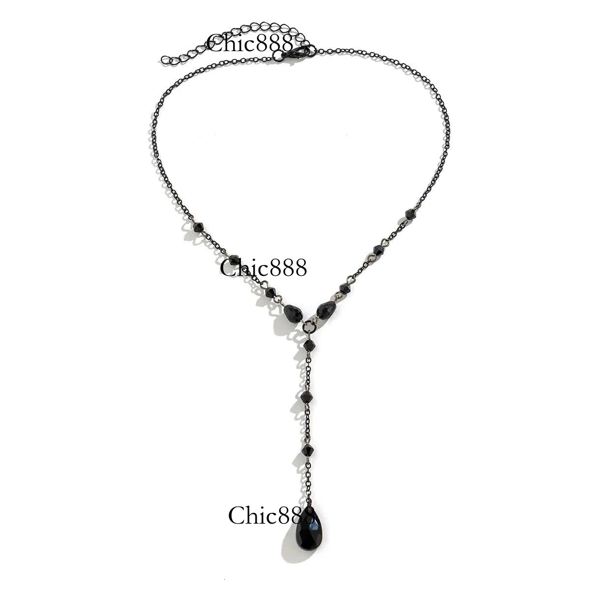 Goth Black Water Drop Crystal Chest Chain Necklace for Women Collares Vintage Sexy k Choker Y2K Halloween Jewelry Accessories