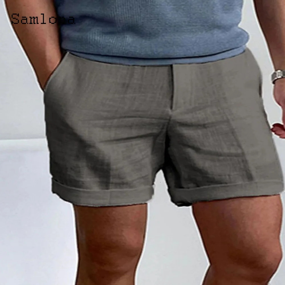 Mens Vintage Boho Cotton Linen Shorts 2024 European Style Casual Beach Short Cross-pant Solid White Khaki Drawstring pants250312