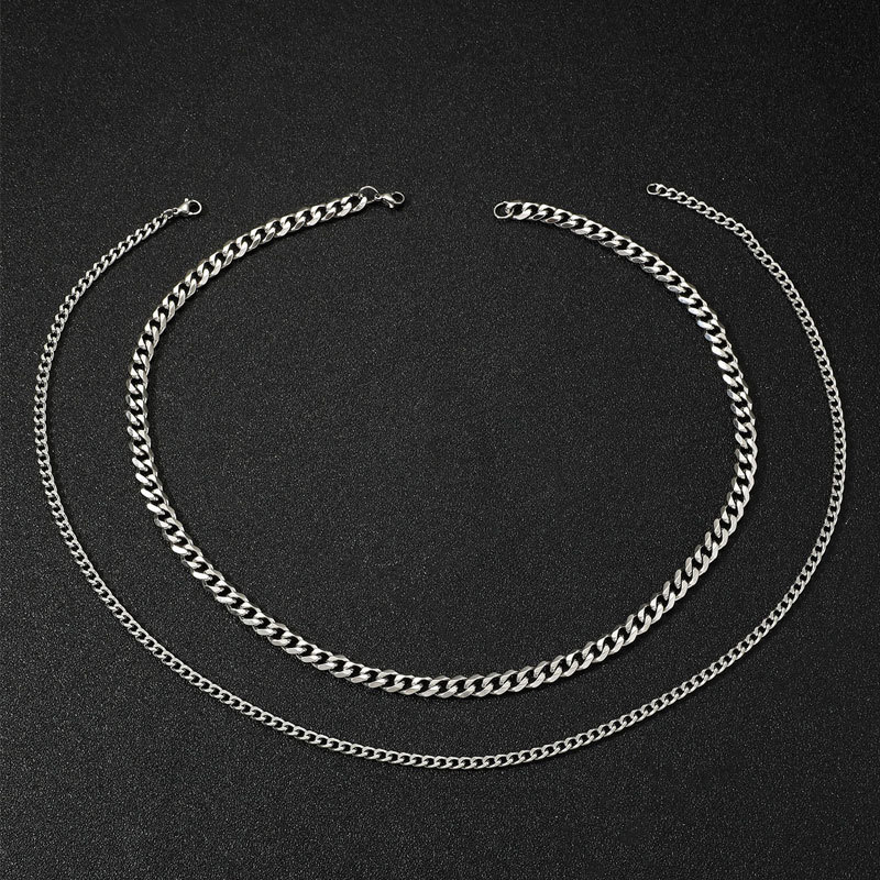 Six Sides Ground Stainless Steel Double Necklace Male Hip Hop Personality Titanium Steel Long Sweater Chain Jewelry
