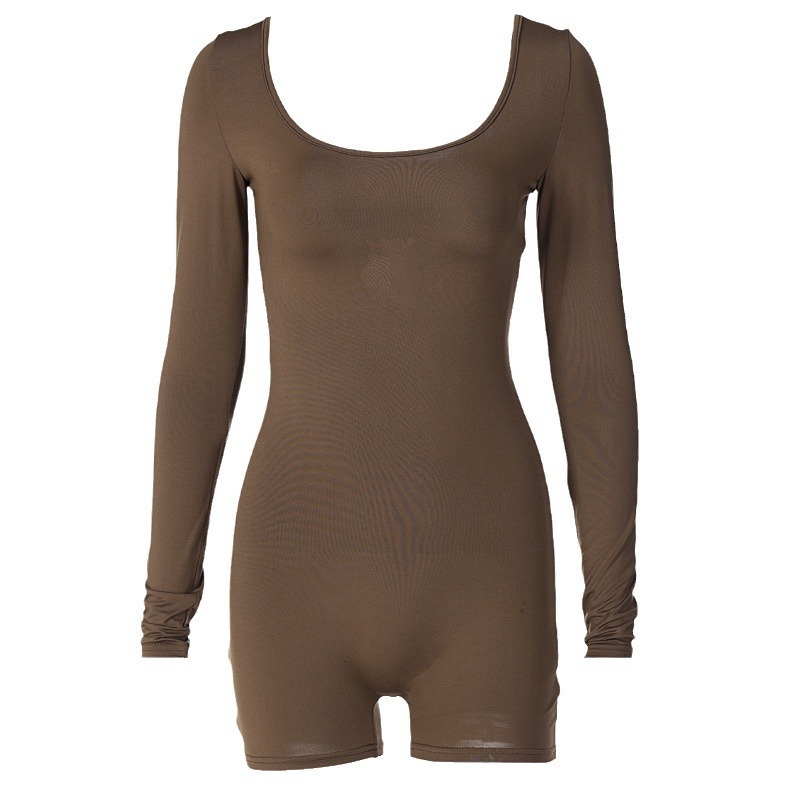 Women's Spring And Summer Long Sleeved U-Neck Lace Up Open Back Tight Fitting Sports Yoga Jumpsuit