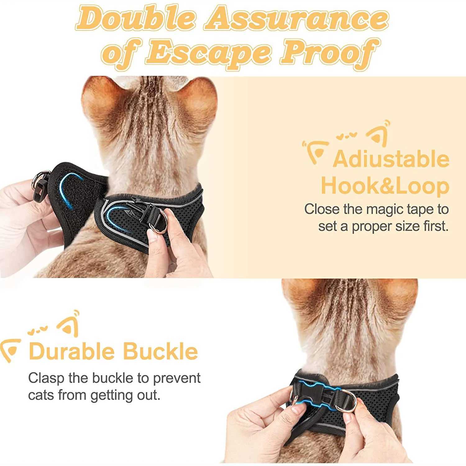Cat harness and belt for hiking escape adjustable kitten vest harness reflective soft mesh puppy harness for outdoor use CT250318