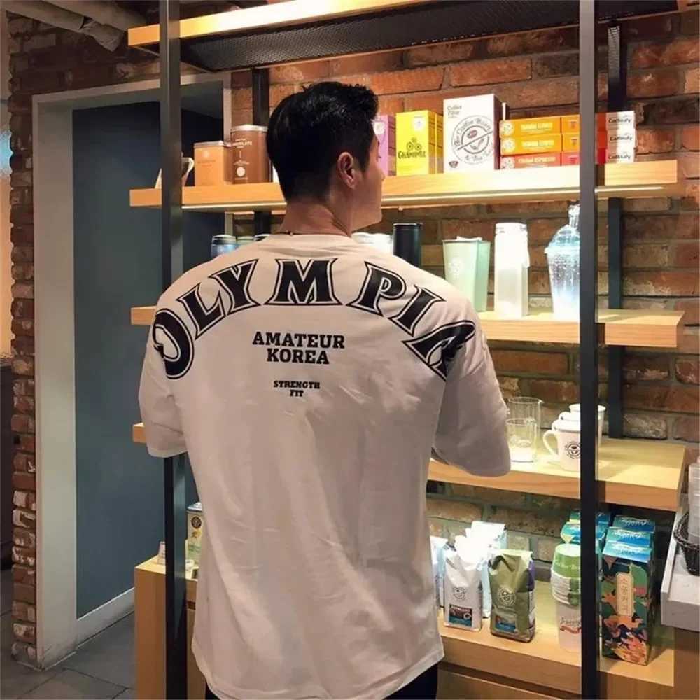 Olympia printed mens T-shirt sports top short sleeved running shirt training T-shirt loose oversized topT250318