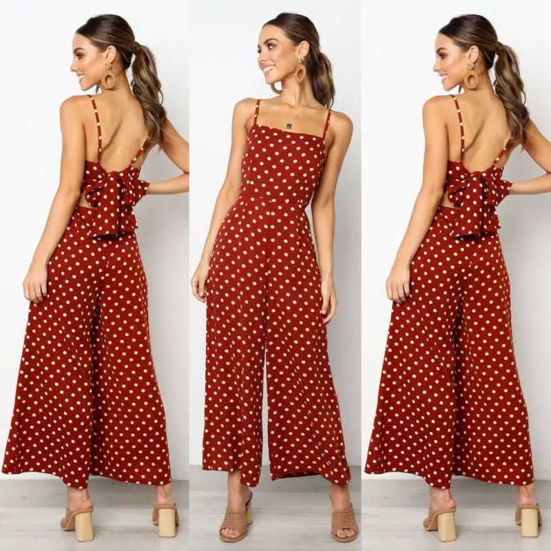Womens Elegant V-Neck Slveless High Waist Jumpsuit Summer Sexy Polka Dot Romper Female Loose Wide Leg Playsuits Fashion X250318