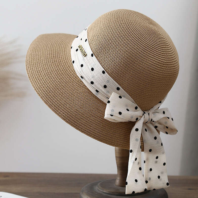 Hat Female British polka dot dome bow beach straw summer travel protection sun hat tide