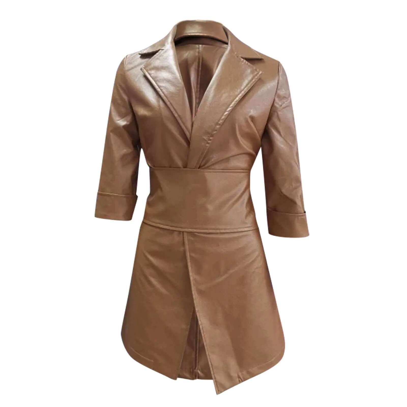 Sexy Women PU Leather Long Sleeve V Neck Winter Bodycon Blazer Mini With Belt Office Ladies Elegant Dress