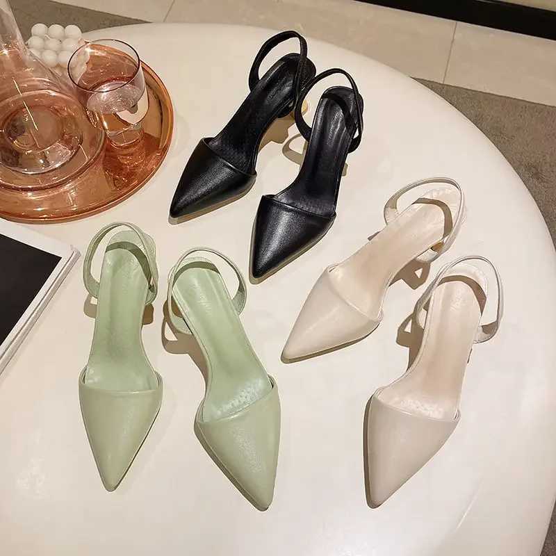 High H Leather Shoes Thin Summer 2024 Pointed Toe Wens Shoes Beige Sandals for Wan Off Work Outdoor Cfort Vip F Y250317