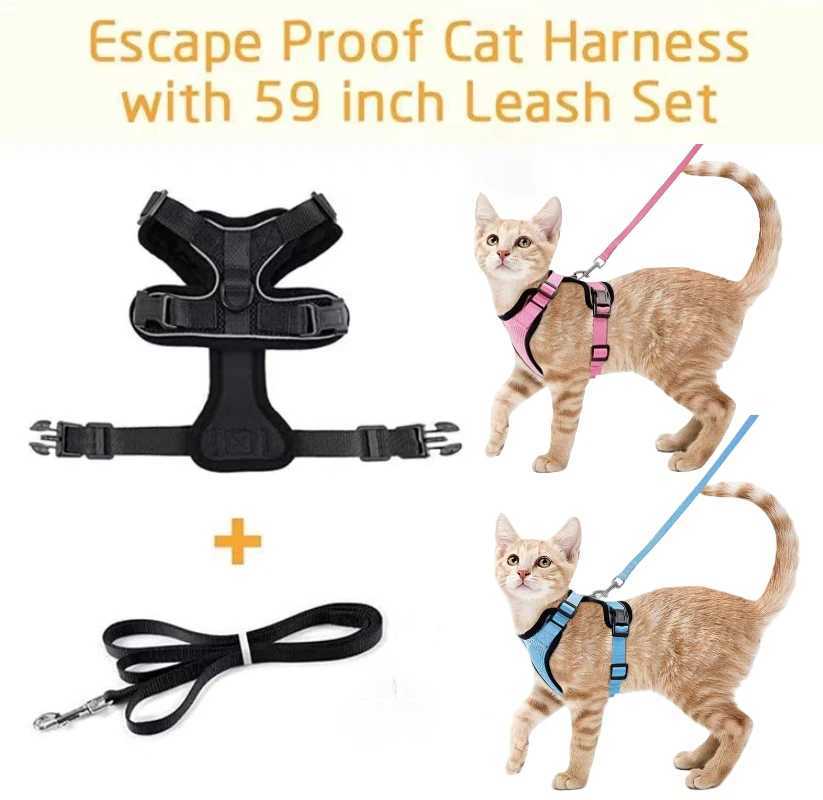 ZFUN cat harness and belt for walking leak proof soft adjustable vest harness for cats breathable reflective belt jacketT250318