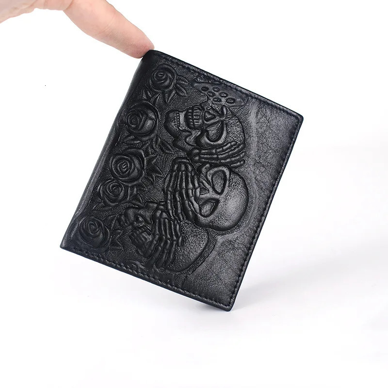 Fashion Cool Leather Punk Gothic Skull Cross Clutch Wallet with Chain Womens Deck Pocket Coin Wallet Mo 250317