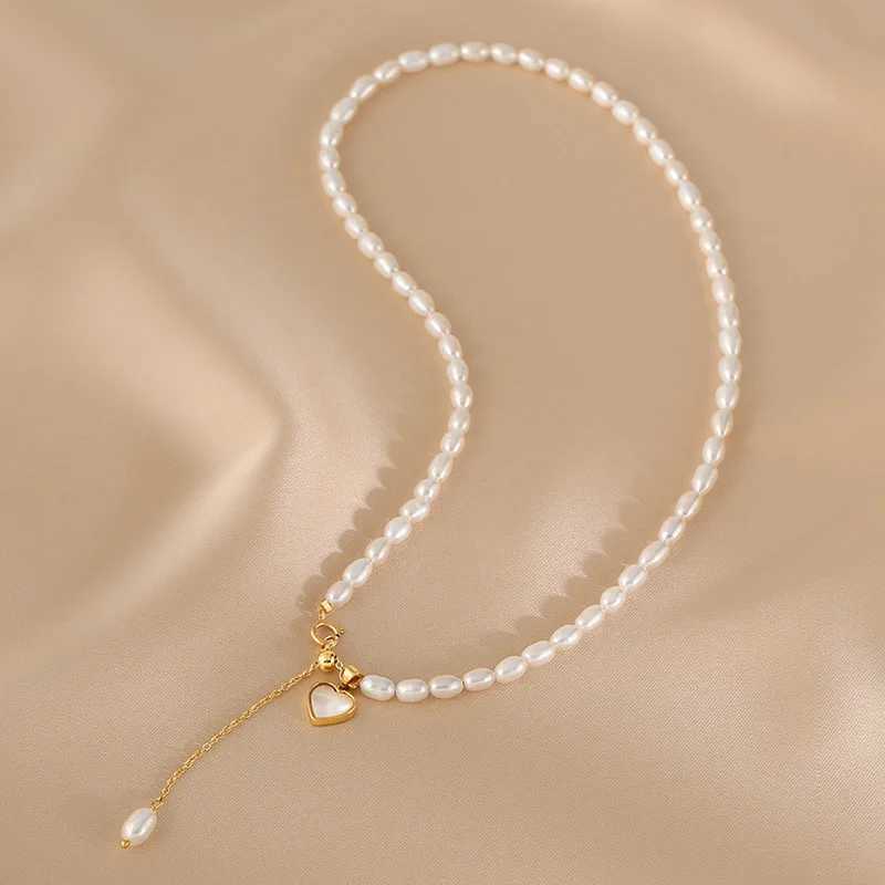 Starmoon French White Strapless Heart Pendant Pearl Necklace Womens Temperature Small Neck Chain Retro Lightweight Sensory C W250318