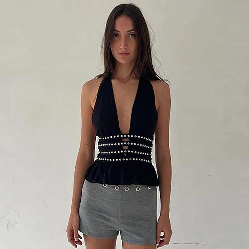 celebrity with Internet spicy girl style sexy hot nail deep V-neck hanging neck backless versatile top vest for women