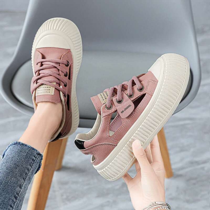 New Trend Summer Women's Baotou Hollow Out Breathable Soft Comfortable Board Flat Thick bottom Outdoor Casual Shoes