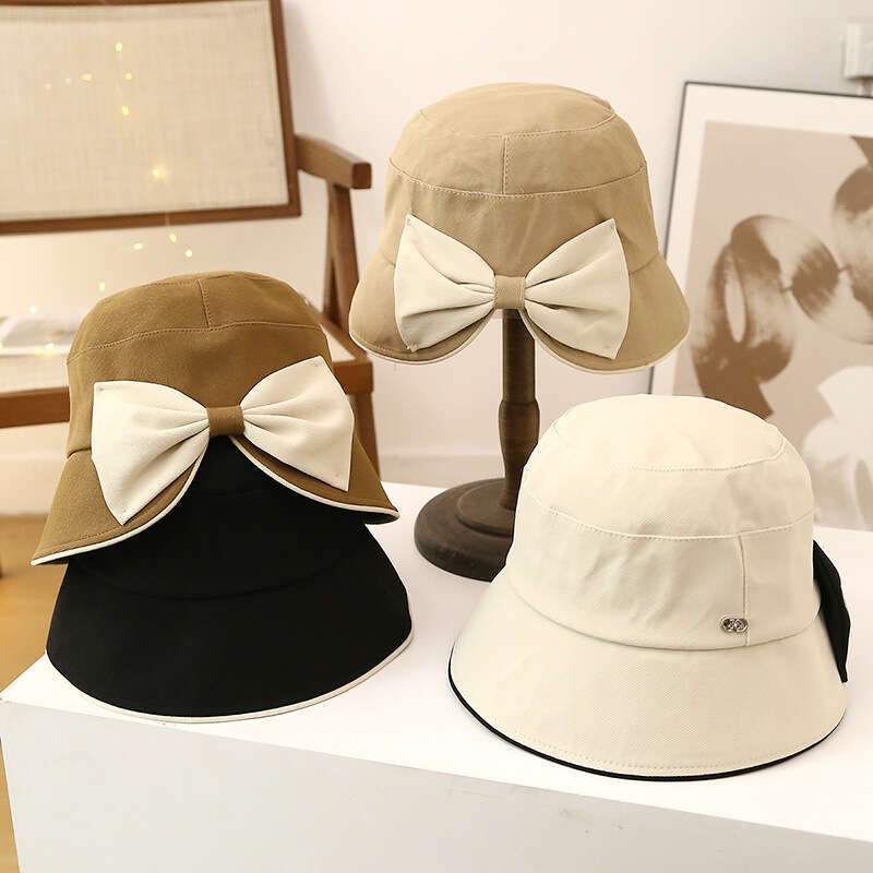 2024 new spring summer Korean version bow fisherman with small face and for women's outdoor sun protection hat