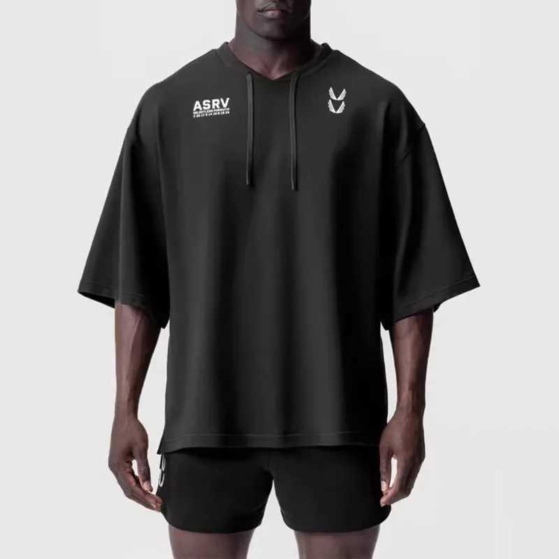 Mens summer loose casual oversized T-shirt street clothing V-neck short sleeved sports T-shirt top-level fitness cotton clothing sports shirtT250318