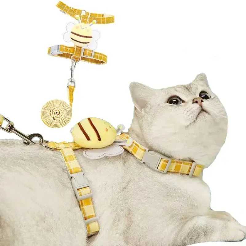 Cat Strap Set with Adjustable Kitten Strap Suitable for Safety Straps for Large and Small Cats Dogs Cute Bees Light Soft PetsT250318