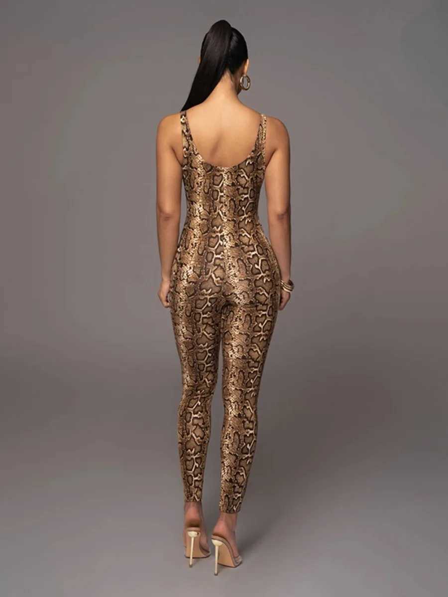 Gymdolphin womens sexy leopard print tight fitting nightclub jumpsuit spaghetti neck clothing workwear womens club clothing X250318