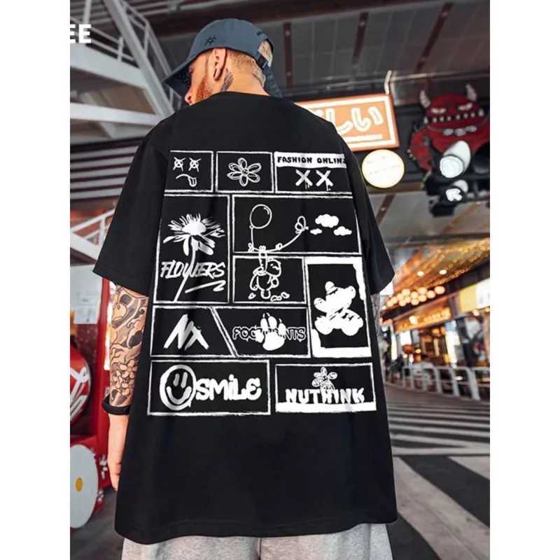 Summer New Casual Loose T-shirt Mens Loose Fashion Printed 8XL Hip Hop Couple Wearing Half Sleeve Cotton TopT250318