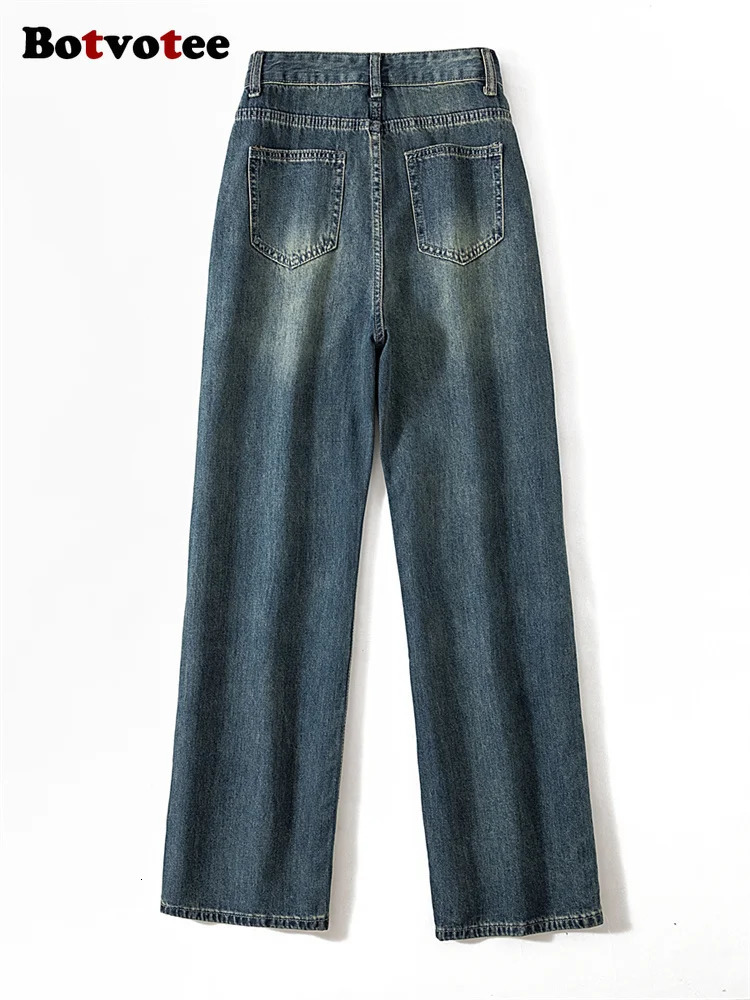 Botvotee Extra Long Vintage Jeans Womens Wide Leg Straight Denim Pants Spring Summer Fashion Office Wear Mom 250317