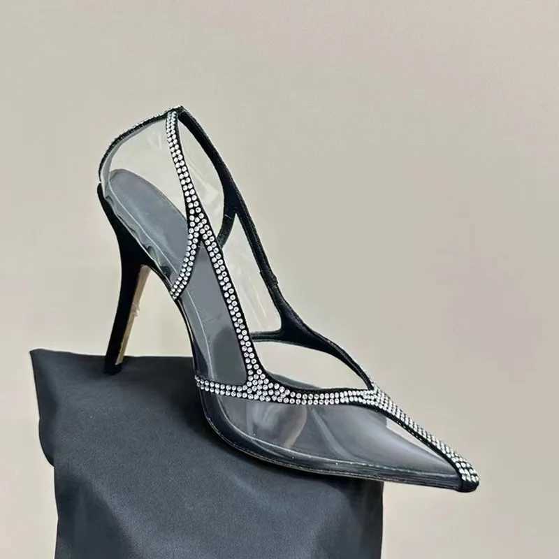 Star style luxury Rhine transparent PVC temperature pump elegant pointtoe thin high crystal wedding shoes Y250317