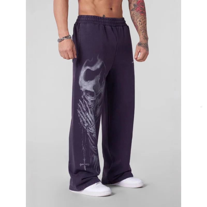 2025 Mens Fitness Pants American Street Retro Hip Hop Style Trendy Printed Casual 250311