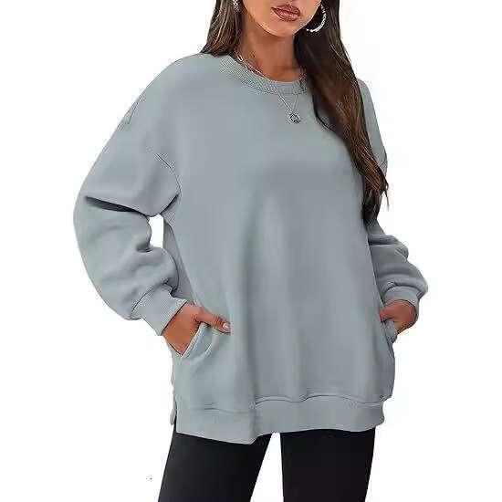popular European and American women's round neck pullover oversized loose veet long sleeved sweatshirt 2025 versatile new trend clothing ins