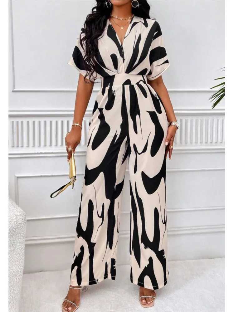 Sexy sleeveless womens V-neck jumpsuit elegant set tight print one-piece suitable for spring/summer 2024 X250318