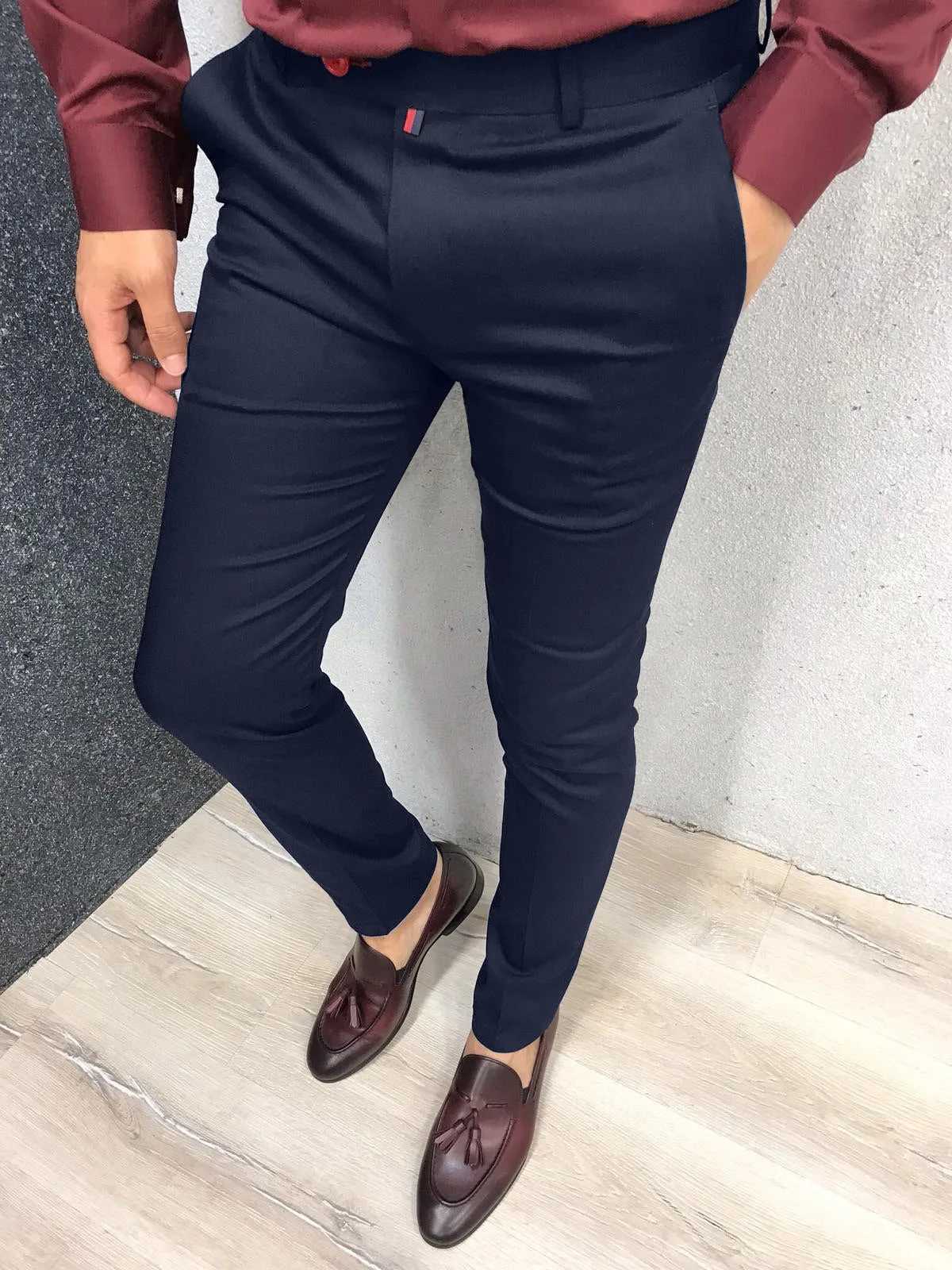 Mens fashionable casual pants daily business formal pants high waist slim fit European and American style solid color four-color Seaso W250318