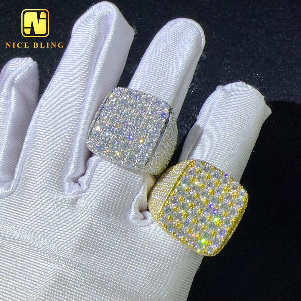 Pass Diamond Tester Hip Hop Jewelry Men square Shape Engagement Rings 925 Sterling Silver Vvs Moissanite Diamond Ring
