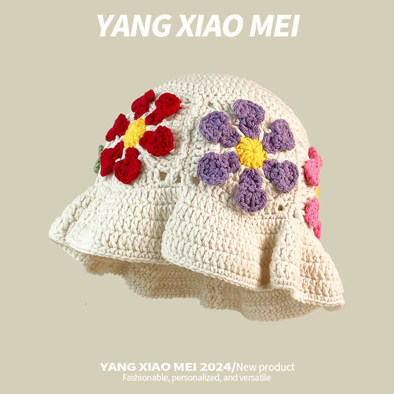 Small and niche flower knitted children's handmade yarn small face, hollowed out fisherman hat, female trend