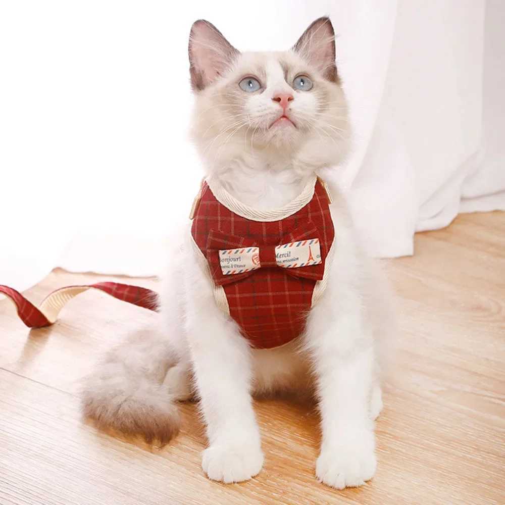 Cute dog and cat harness and belt set nylon mesh pet dog harness LED cat collar clothing vest for small cats and kittens pet suppliesT250318