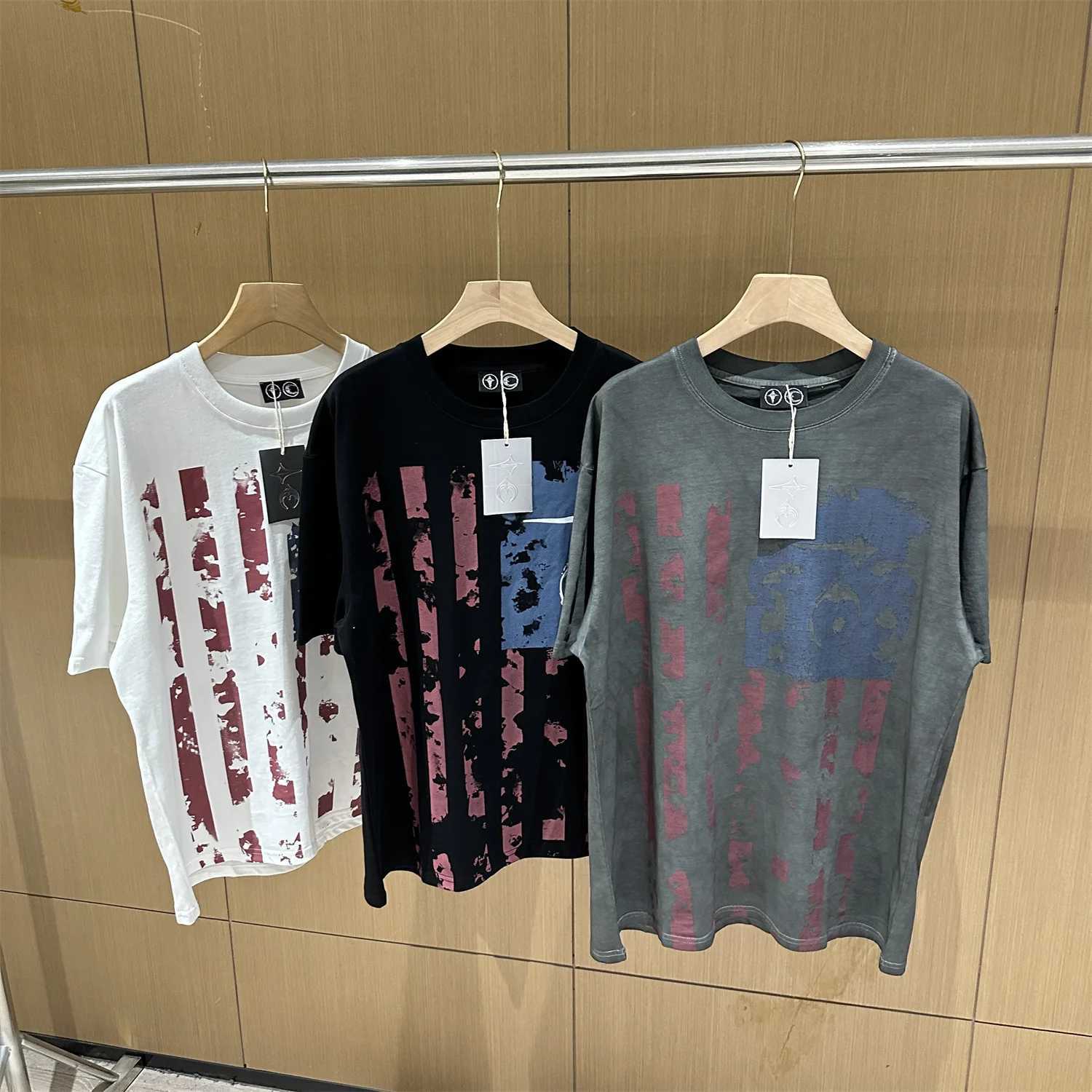 THUG CLUB Vibe Style 25SS High-Street Cotton Distressed Old Vintage Quality Casual Short Sleeve Tops T-ShirtT250318