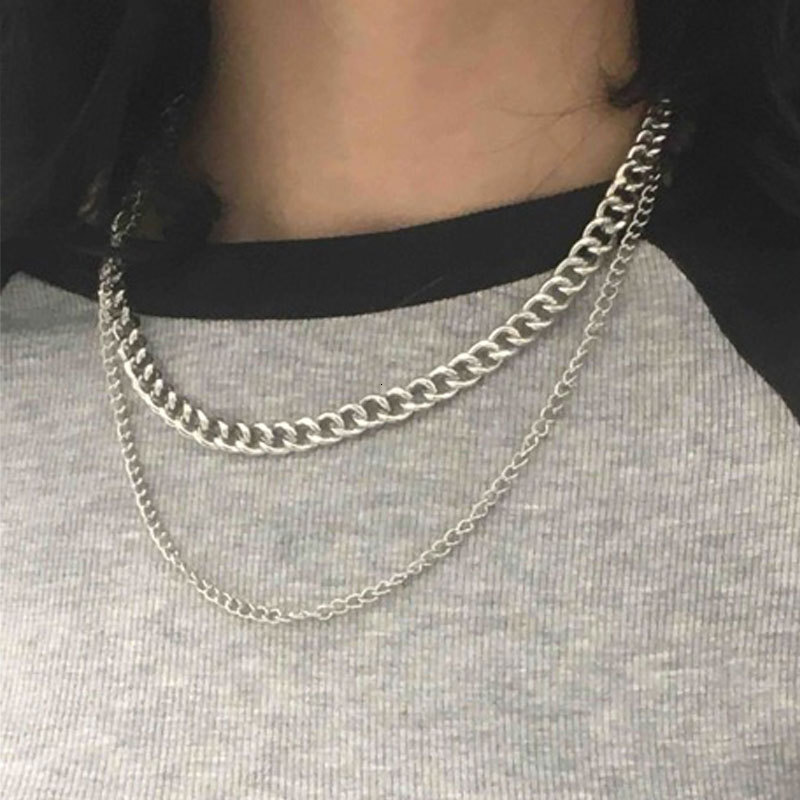 Double Chain Necklace Hip Hop Collarbone Chain Choker for Both Men And Women