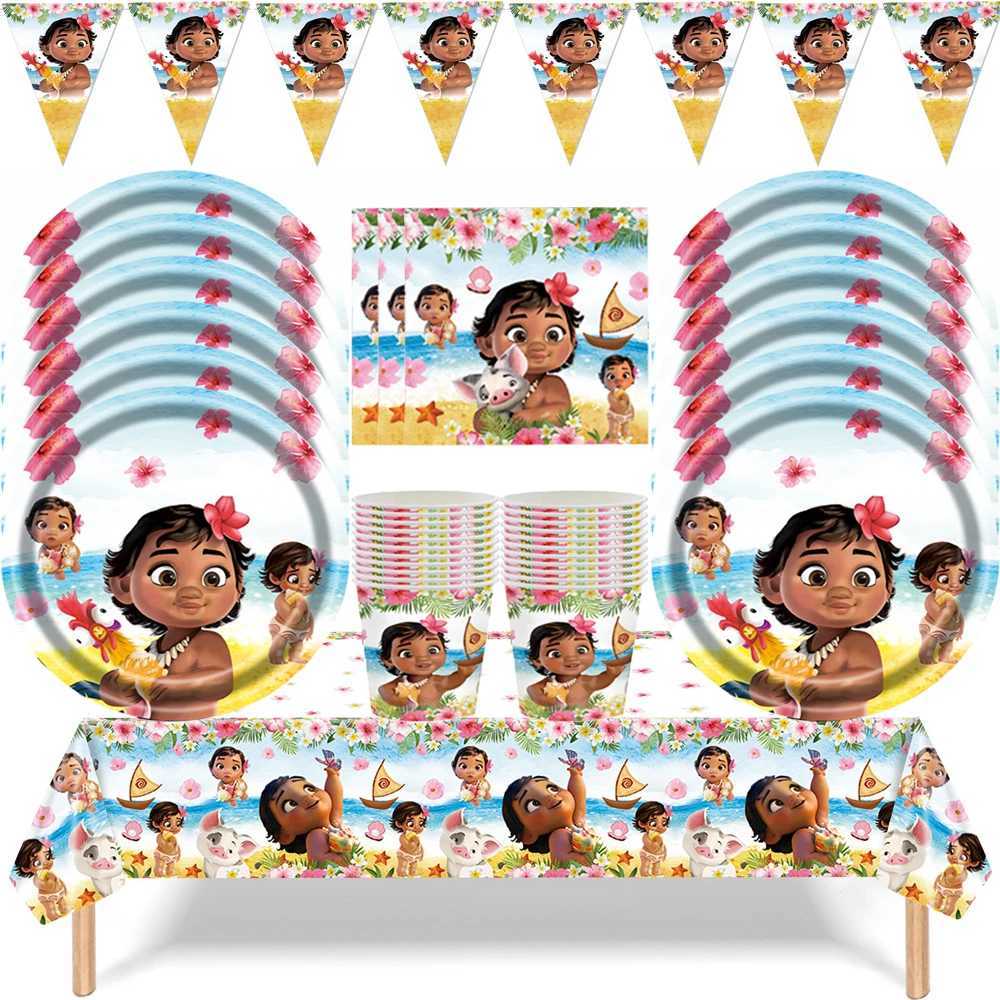 Moana Theme Party Set Oceania Plate Banner Cup Plate Kids Birthday Party Decoration baby Girls Favor Event X250318