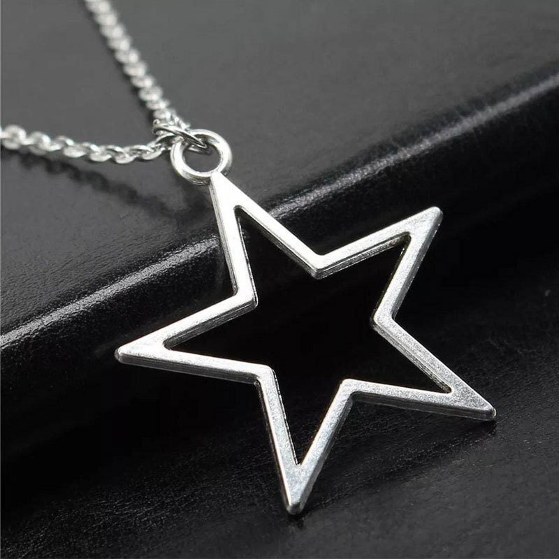 Hollow-out Large Pentagram Pendant Necklace Women's Fashion Simple Vintage Choker Collarbone Chain Jewelry