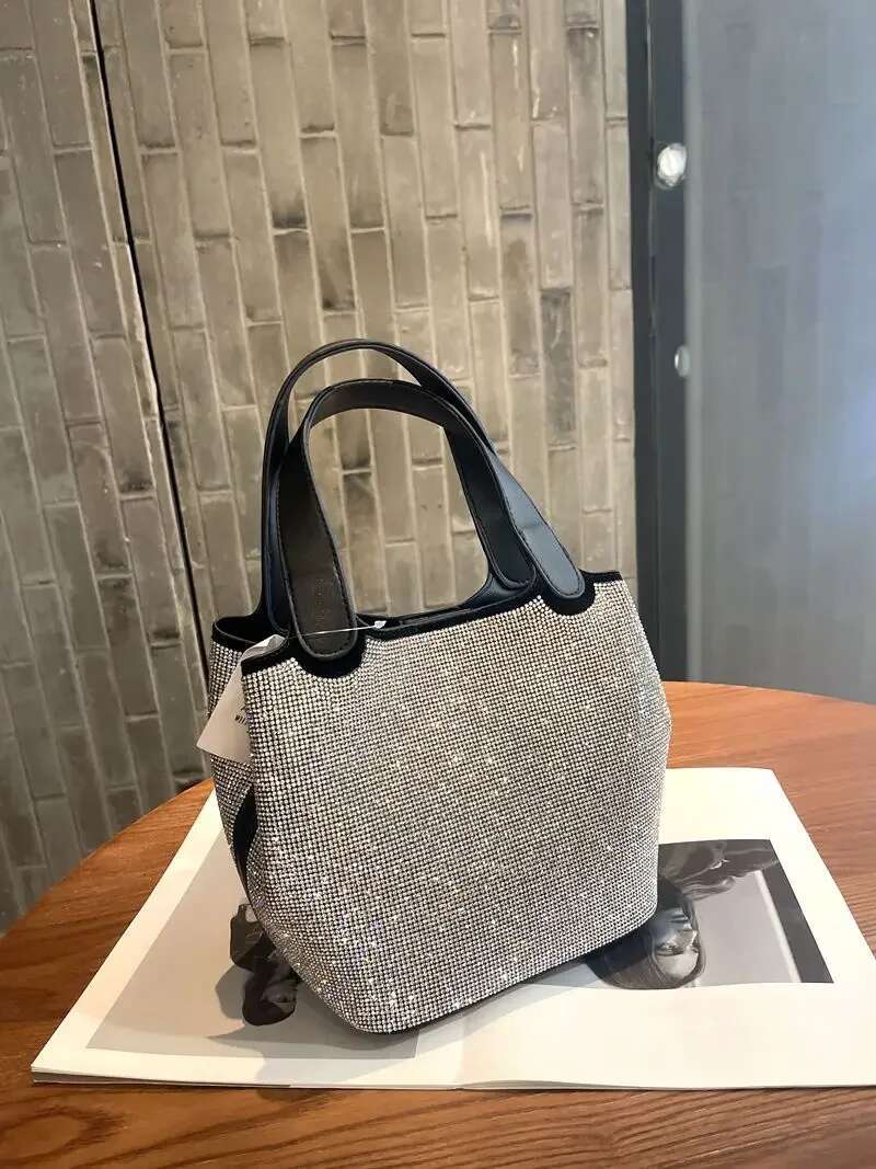 Crystal Shiny Rhie Dia Bucket Female Bg Evening Lady Purse Women's Handbag Shoulder Messenger Bag
