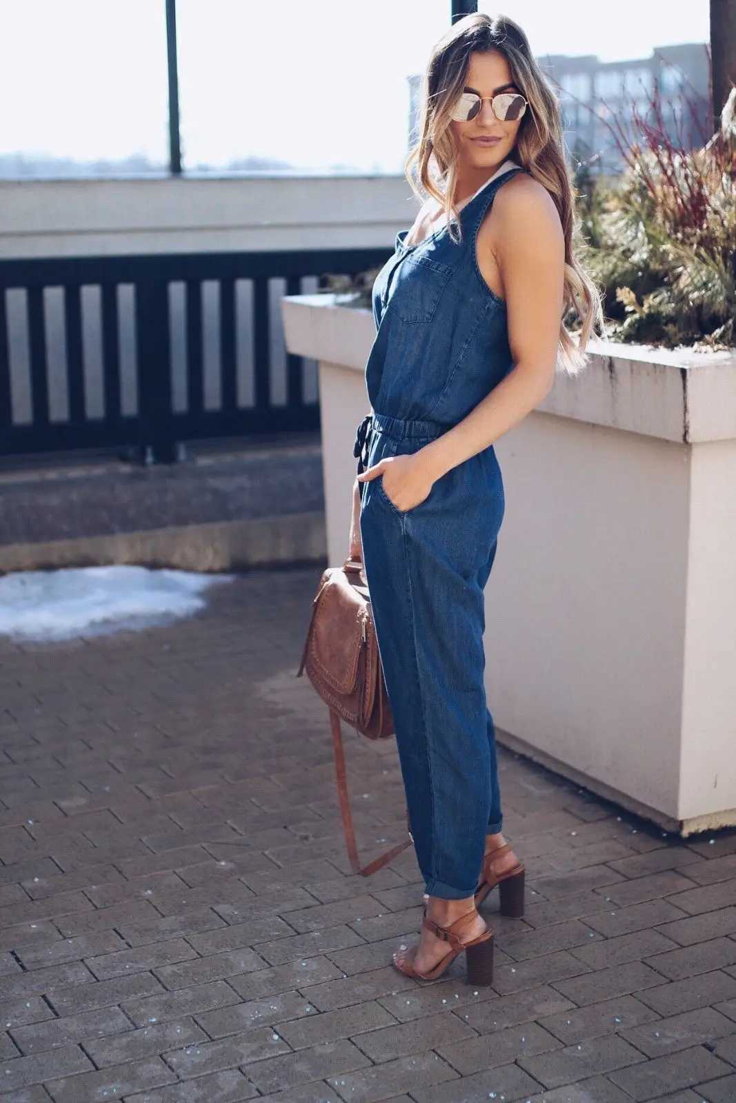 Womens Summer Jeans Jumpsuit V Neck Slveless Vest Waist Slim Fashion Drawstring Denim Long Jumpsuit Lady Vest X250318