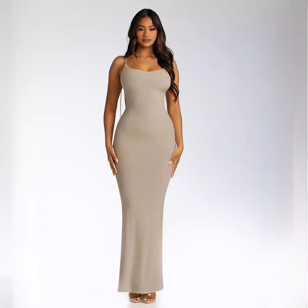 Best Selling Women's With Suspender Large Backless Straps, Long, Slim Fit, Temperament, Solid Color Dress