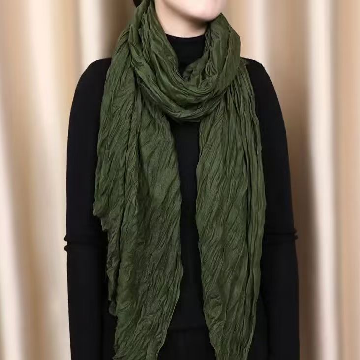 T309 Spring and Autumn new silk scarf for women all-match solid color shawl dual-purpose long gauze beach towel cotton and linen thin scarf