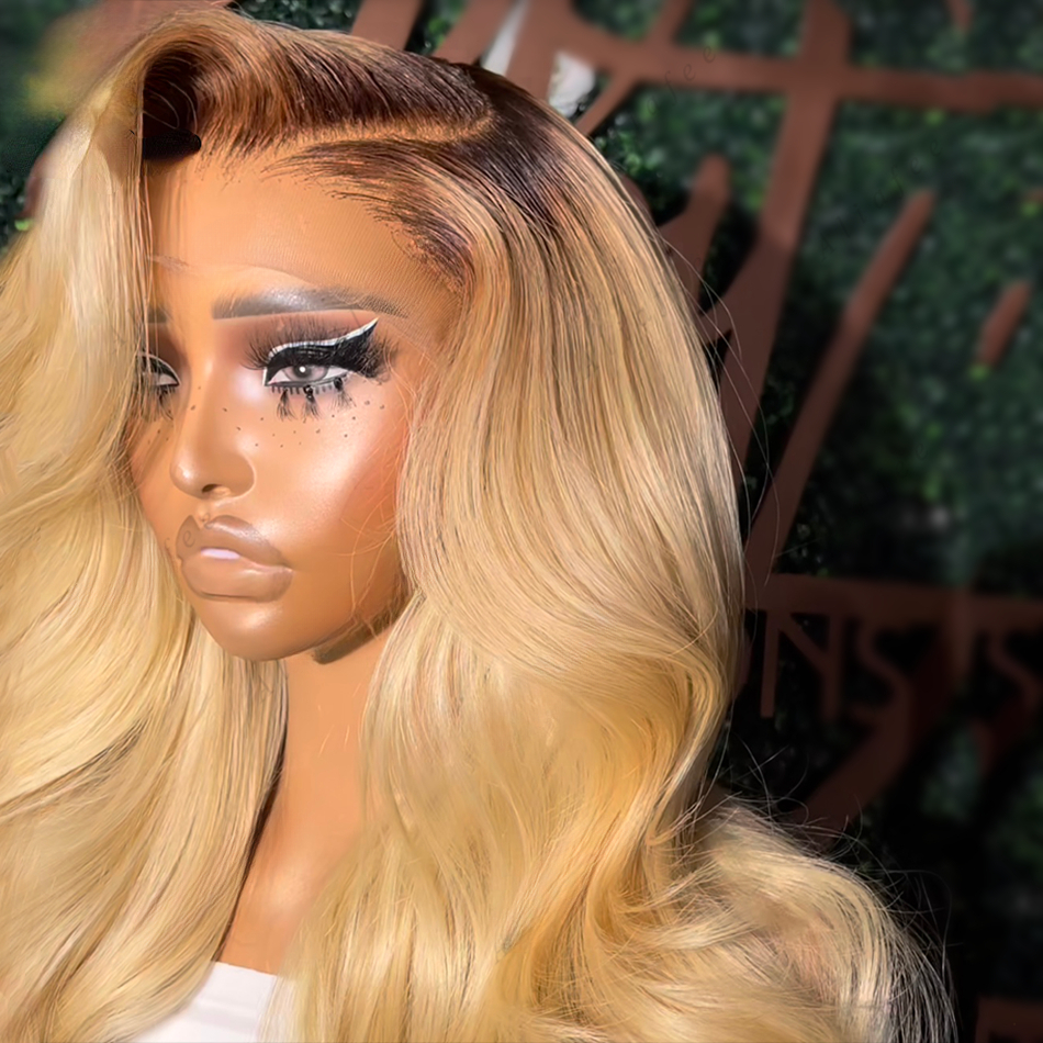 613 HD Lace Frontal Wig Human Hair Wigs Brown Root ombre Blonde Brazilian Virgin 13x4 Glueless Body Wave Synthetic Closure Wigs for Women