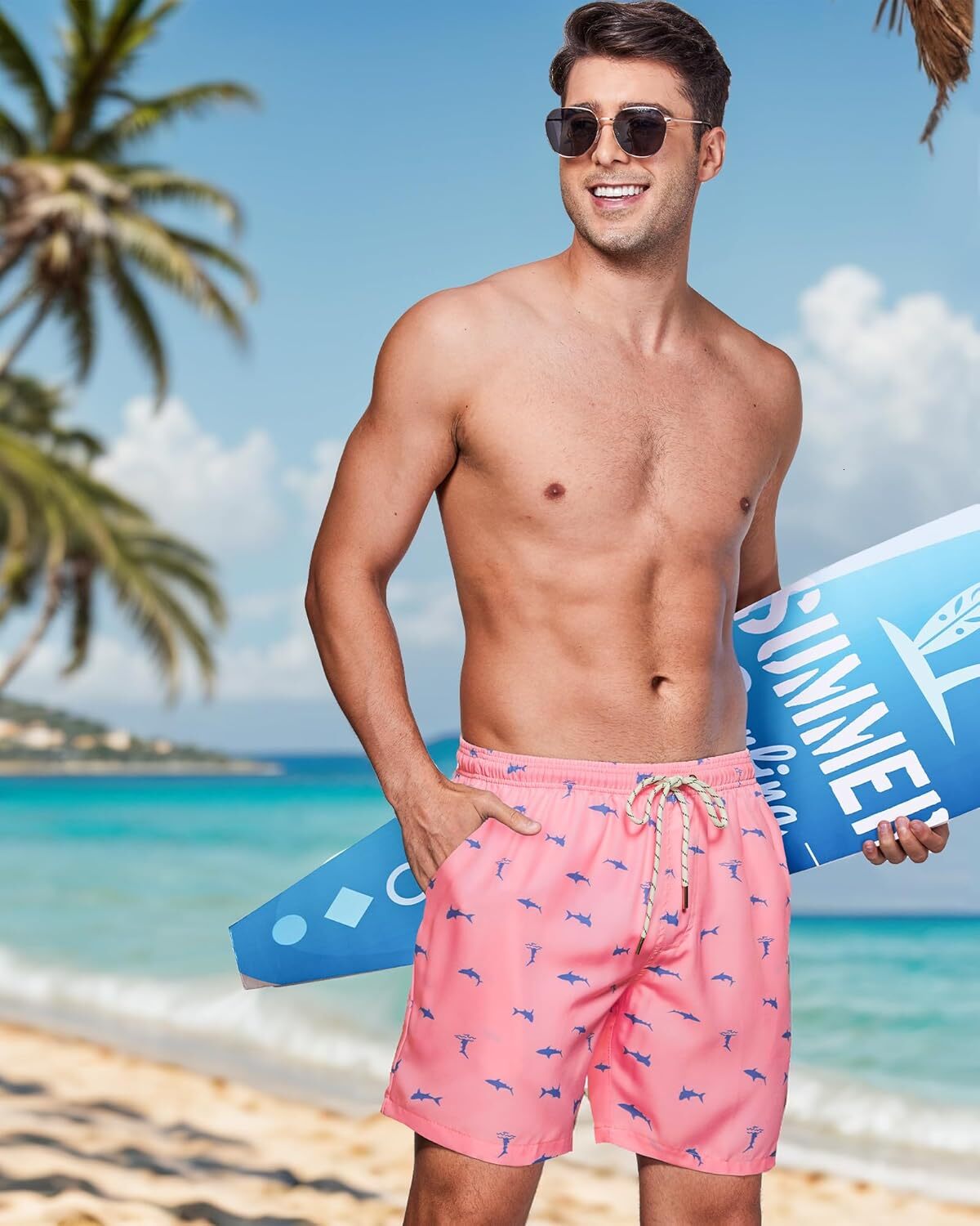 Swim Trunks Men Stretch Men's Bathing Suit Swimming Trunks For Men Beach Shorts Print Swim Shorts