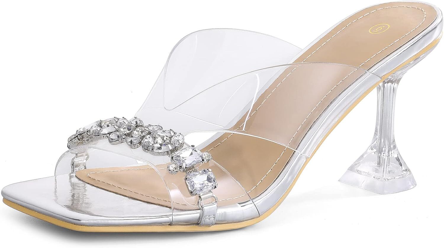 2025 New Designer sandals Women's transparent high-heeled sandals with square toe, transparent slim high heels, Mueller's open toe, one foot