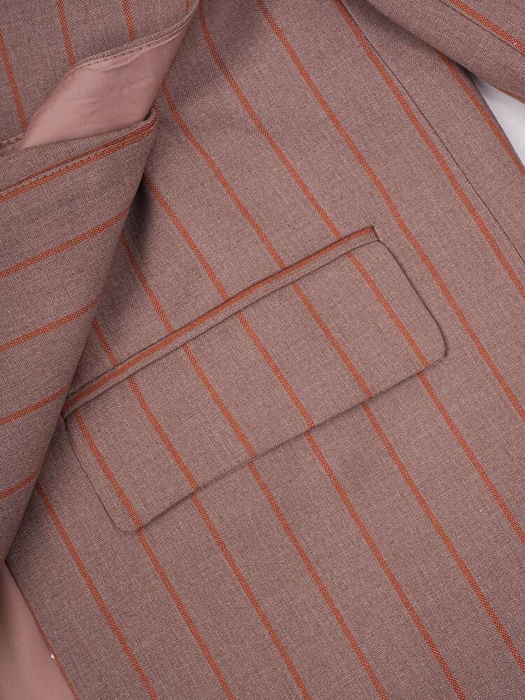 Women Brown Striped Irregular Elegant Big Size Blazer New Lapel Long Sleeve Jacket Fashion Tide Spring Autumn 2025 Cpdb202