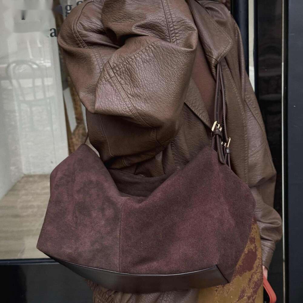Natural Suede Leather Women Boston Bags Roomy Pillow Matte Cowhide Bag New Crossbody Retro Tote
