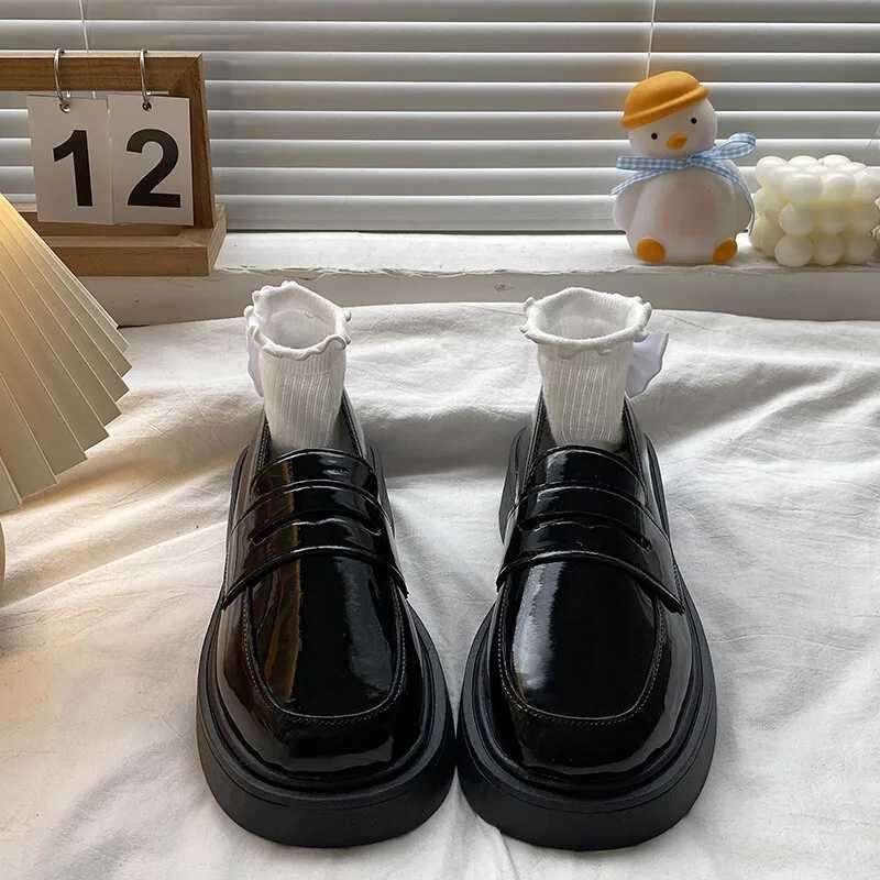 Womens shoe platform cushion with fur British style black apartment Oxford skate - Summer Preparatory New Leather Womens Derby SXJ250319