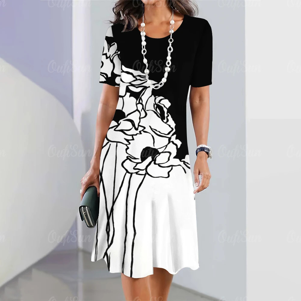 Vintage Womens Dresses Floral Patchwork Printed Elegant Casual Short Sleeve Dress Y2k Loose Oversized Fashion Dress 250319