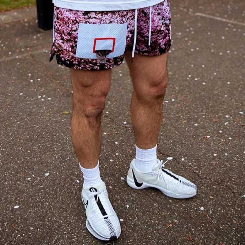 Sakura Wind Shorts mens and womens mesh quick dry loose plus size basketball quarter shorts W250319