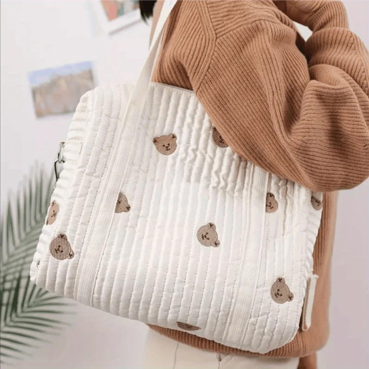 Multi-functional Embroidery Quilted Mommy Bag Diaper Bag Thickened Stroller Hanging Bag Lightweight Durable Boston Mommy Bag 250319