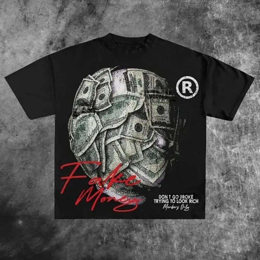 Dont give up trying rich looking graphic prints for casual 100% pure cotton T-shirts for mens Y2K retro oversized T-shirts for womens tops 250317