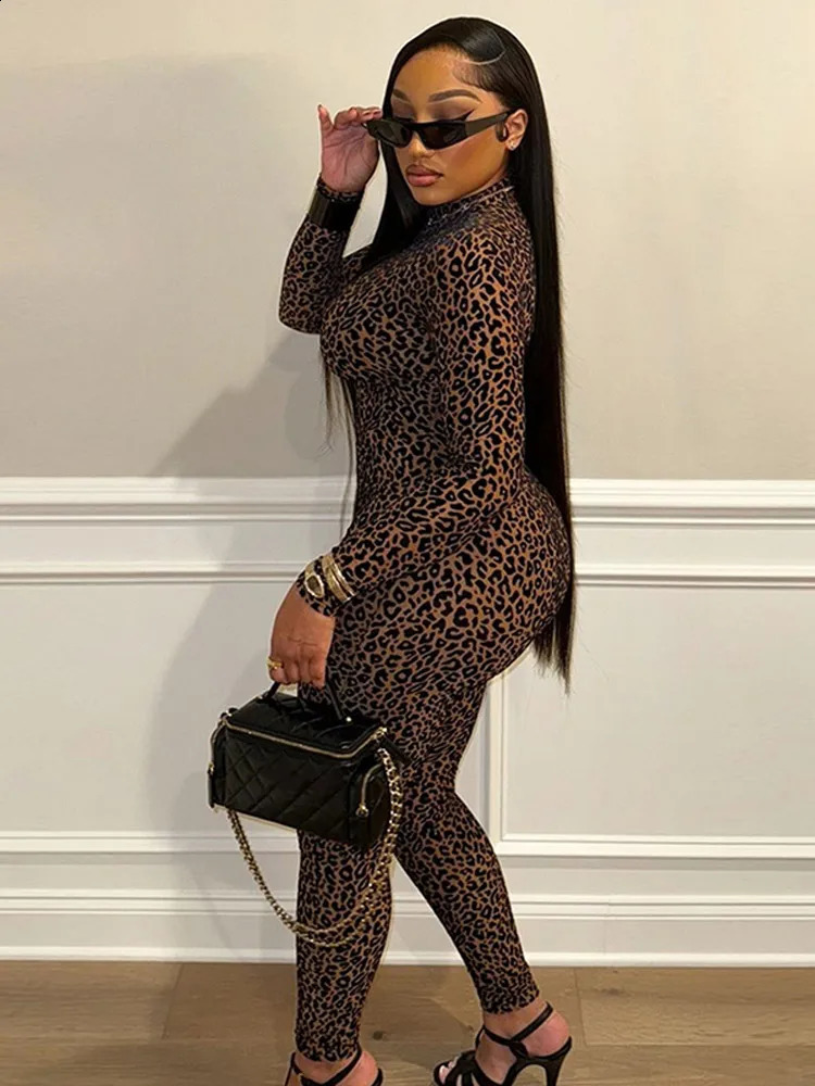 Sexy womens leopard print leggings set chic round neck full elegant set womens party dress Year fashion set 250317