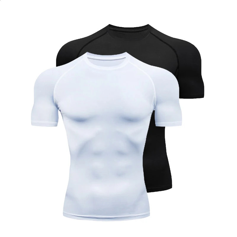 Mens running compression Tshirt short sleeved sports gym fitness sportswear mens jogging track and field clothing top 250319
