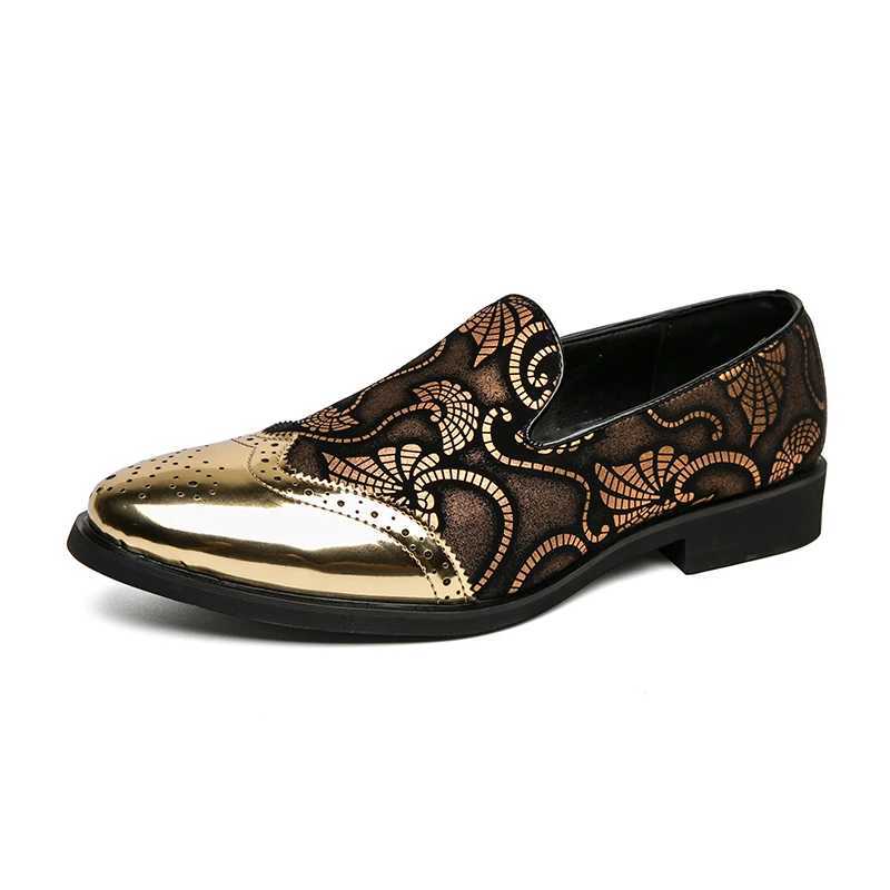 Mens dresses leather shoes mens classic gentlemens wedding ball shoes luxurious British gold blue countryside pattern Oxford HombreXJ250319